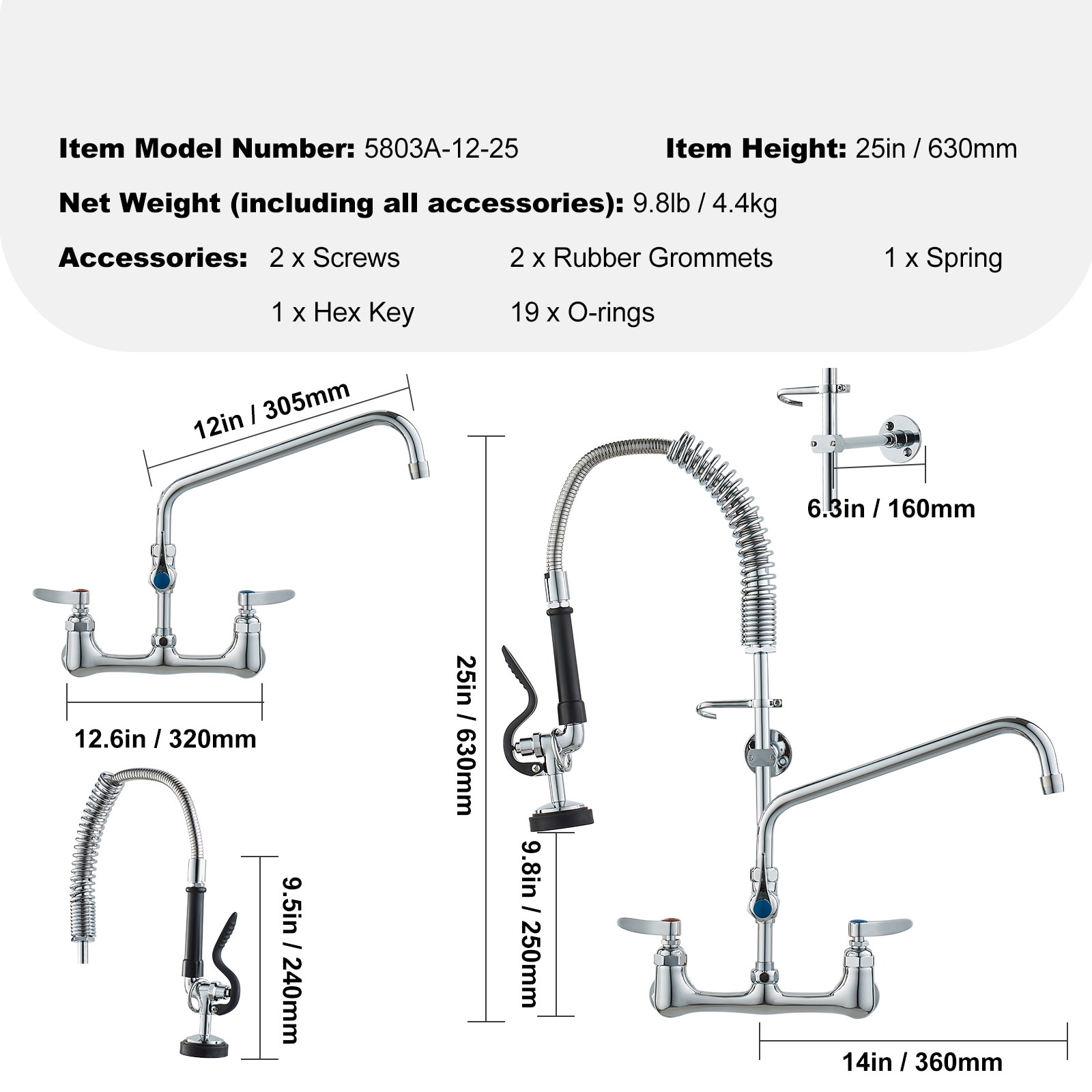 Commercial Kitchen Faucet With Pre-rinse Sprayer And Swing Spout_voghion.com